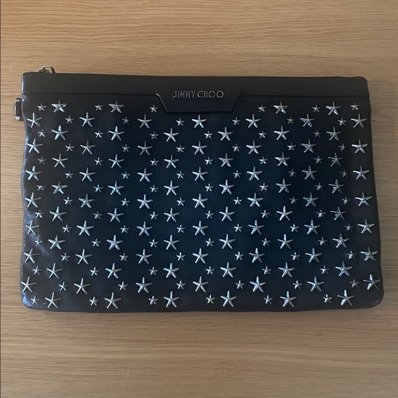 Jimmy Choo Black Star Studded Zip Pouch
